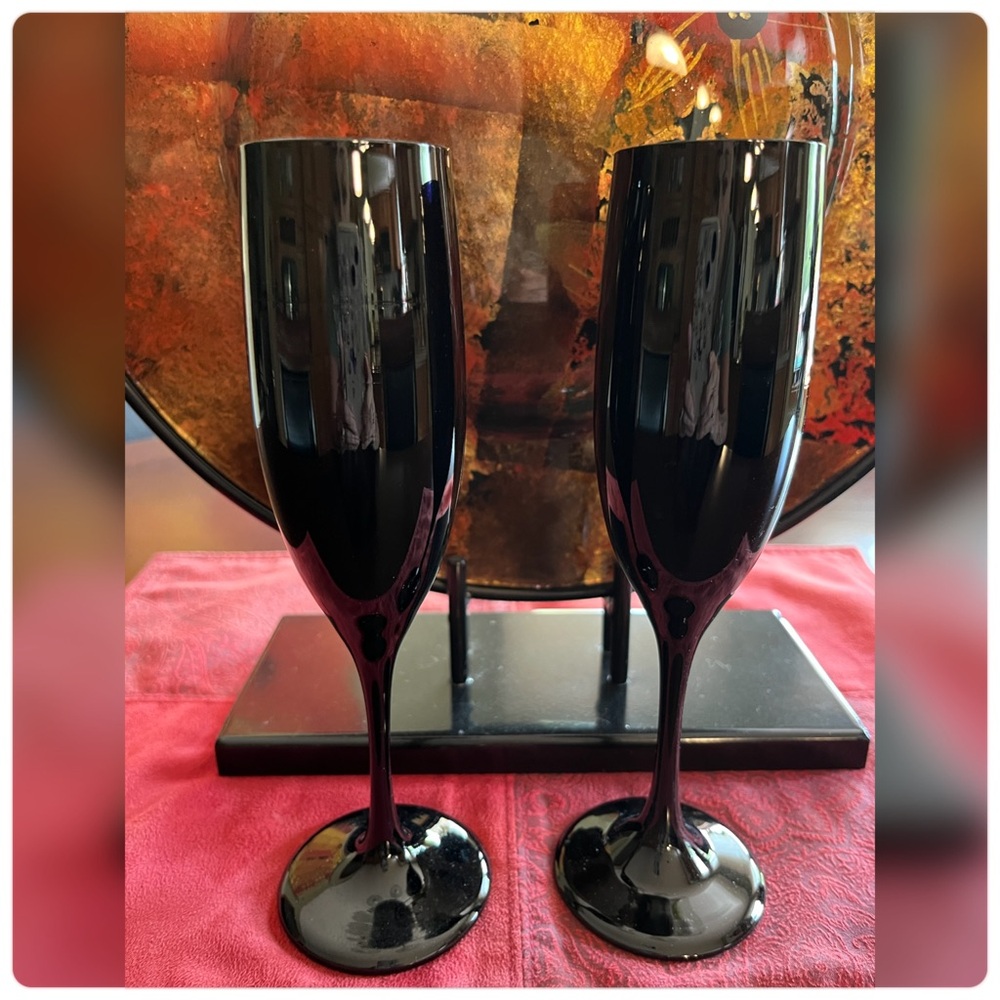Libbey-Vtg. Black Amethyst Champagne Pair.